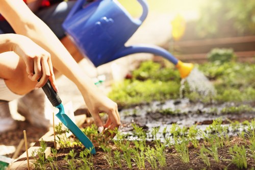 Gardener assessing safety before starting work