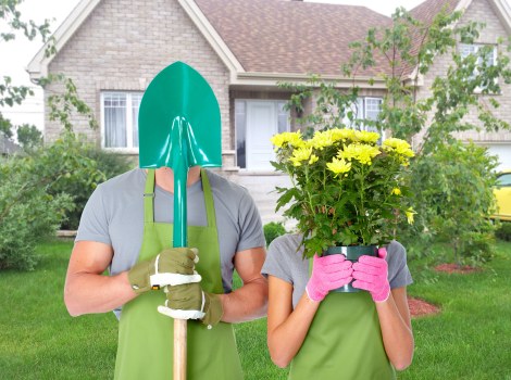 Gardening team protecting delicate features during outdoor work